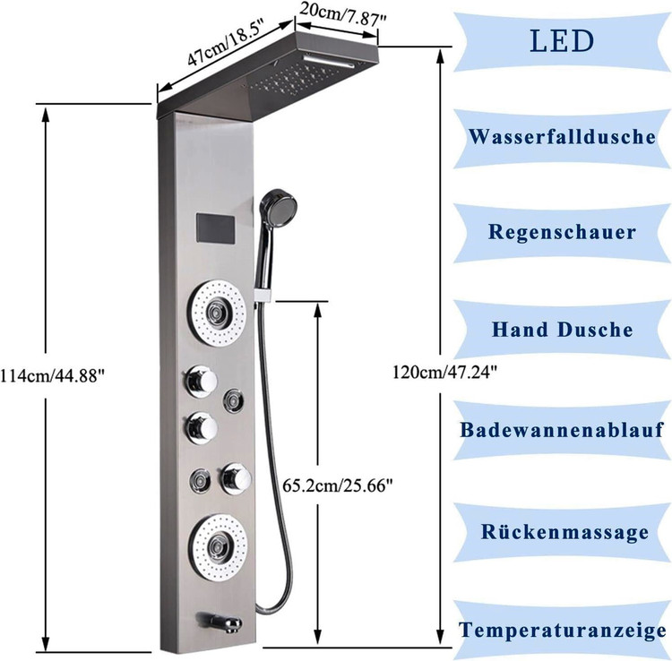 نمای نزدیک از ماساژورهای بدنه پنل AquaLuxe 360