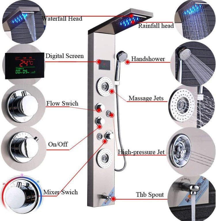 دکمههای دیجیتال کنترل آب دوش ماساژور