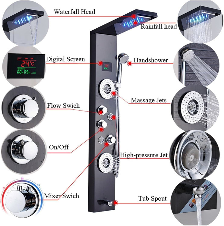 نمای کلی پنل دوش هوشمند PING مدل AquaLuxe 360