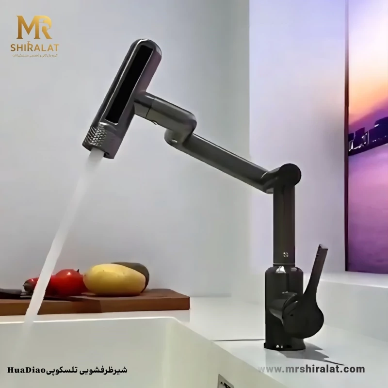 تست حالت‌های مختلف پاشش آب شیر روشویی Huadiao