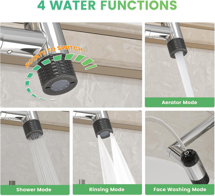 حالتهای مختلف پاشش آب (جت، بارانی، فوارهای) شیر 1080 درجه
