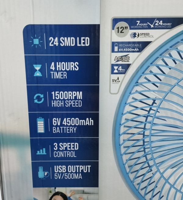 پنکه قابل شارژ Sanford SF919BFN مناسب خانه، کمپینگ و سفر