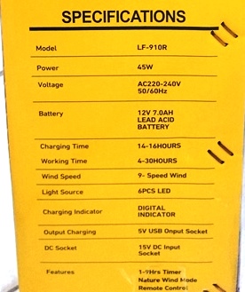 ریموت کنترل پنکه شارژی 18 اینچ برای تنظیم سرعت، تایمر و چراغ