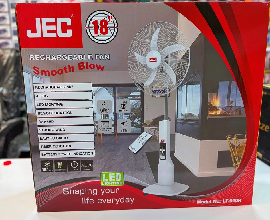 پنکه ایستاده شارژی 18 اینچ JEC با طراحی مدرن و پایه مستحکم