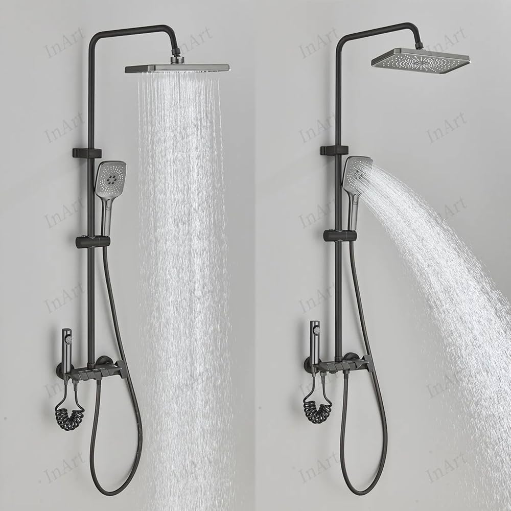 ست کامل دوش حمام پیانویی آلماپرو و جا حوله ای دو طبقه مدرن