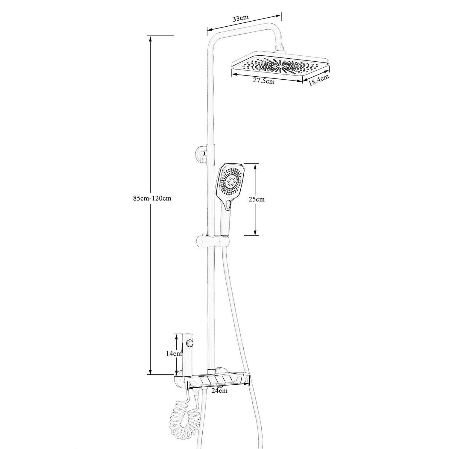 دوش حمام پیانویی مشکی مات با کلید پیانو روی پنل
