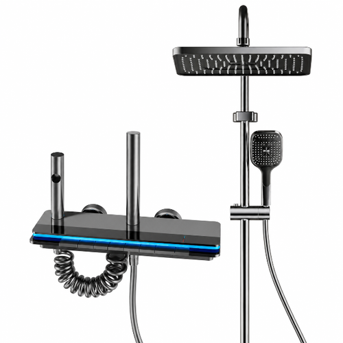دوش حمام دیجیتال پیانویی برند Hyshin مدل HS‑2222 با نمایشگر دما و نور LED رنگ دودی