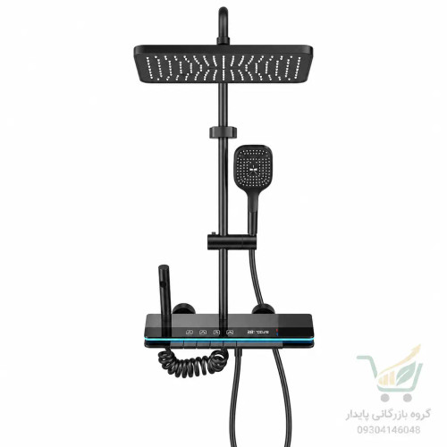 دوش حمام دیجیتال پیانویی برند Hyshin مدل HS‑2222 با نمایشگر دما و نور LED رنگ دودی